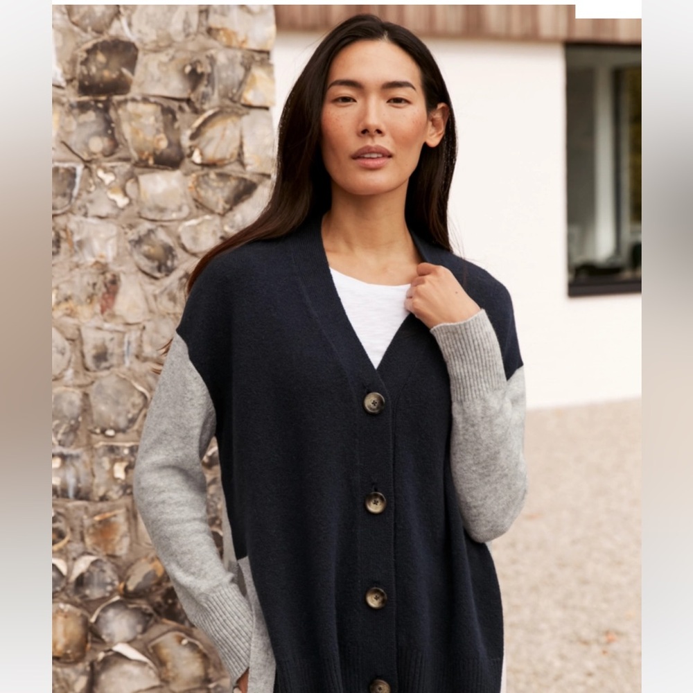 NWOT- White Company Colorblock Boyfriend Cardigan - Alpaca - large - grey/blue
